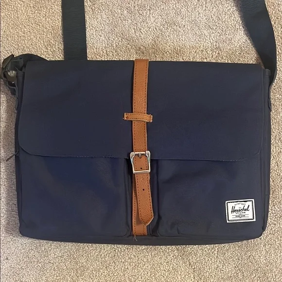 Herschel Supply Company Navy and Brown Ba Herschel Supply Co SETTLEMENT BACKPACK, Navy W/Brown Logo  main image 4